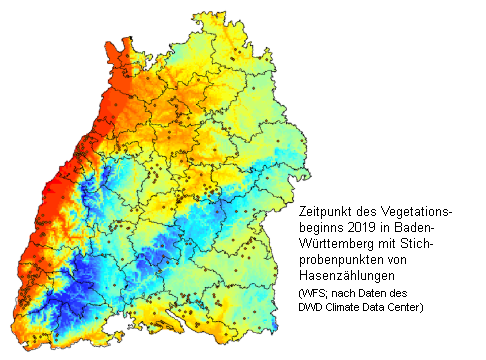 Karte Baden-Württemberg Stichprobenpunkte Hasenzählungen